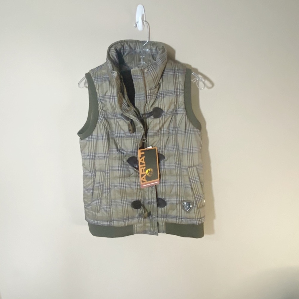 Ariat green Burberry pattern vest - Picture 1 of 6